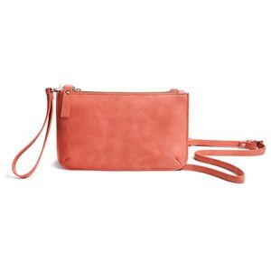 Burano Single Pocket Crossbody Wristlet Clutch Coral Leather NWT